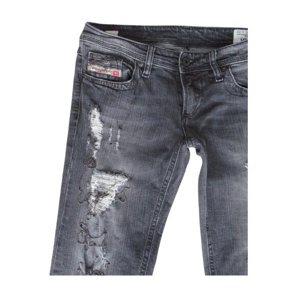 Rare Diesel Distressed Black Faded Jeans w. Chain Embellishments - Picture 8 of 9